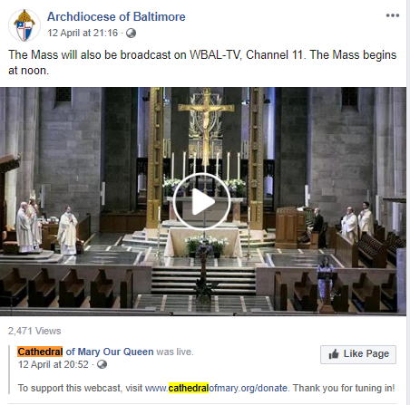 Archdiocese Of Baltimore Facebook Video