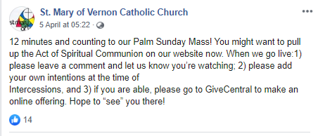 St Mary of Vernon Facebook Post