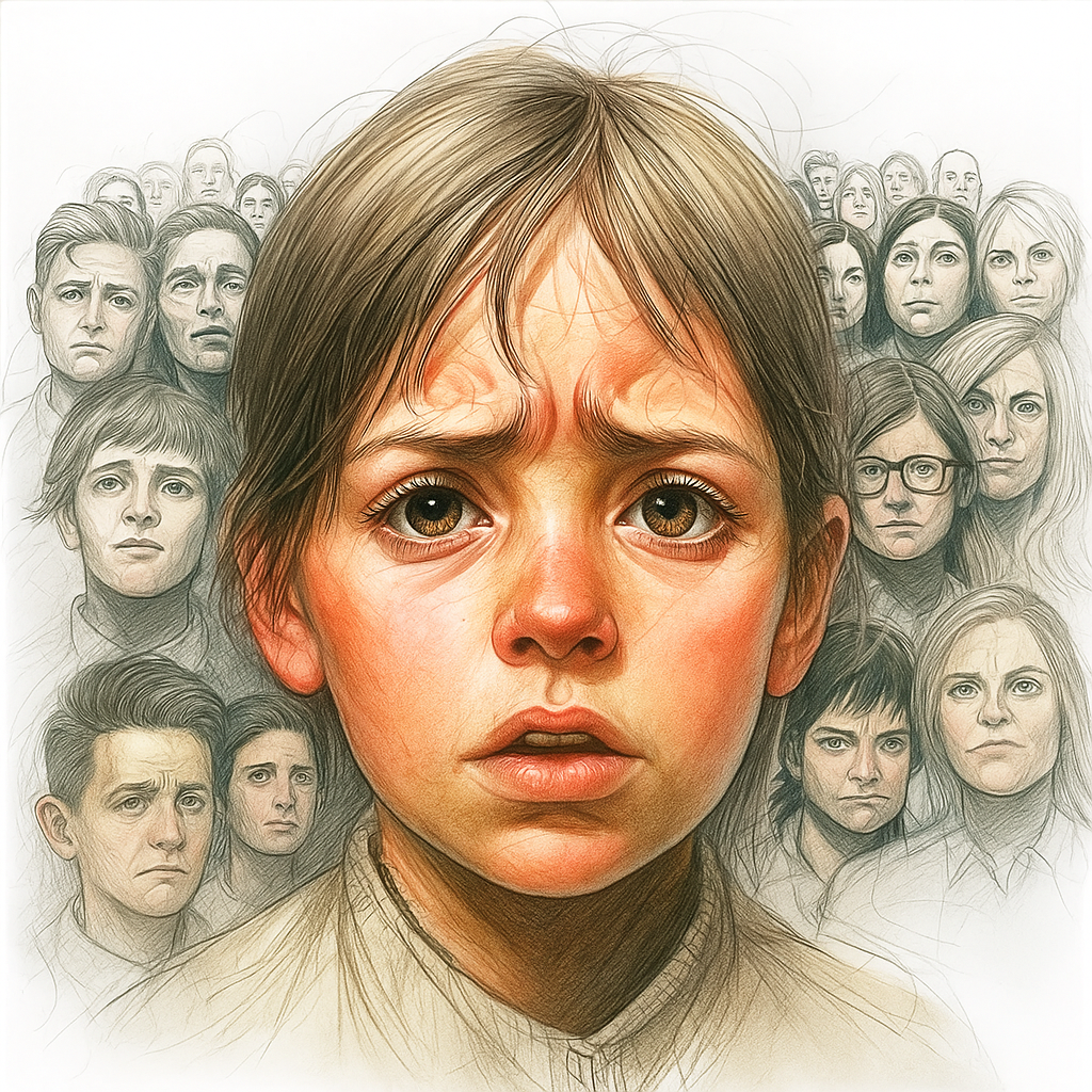 highlighting needy - GiveCentral Blog A young girl is depicted in a drawing, standing out prominently in a crowd, drawing attention.