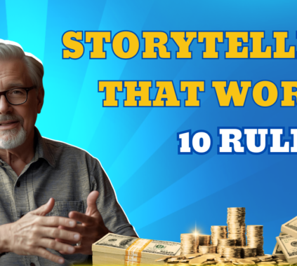 An elderly man with glasses holds stacks of money, illustrating "Storytelling secrets for donor engagement.