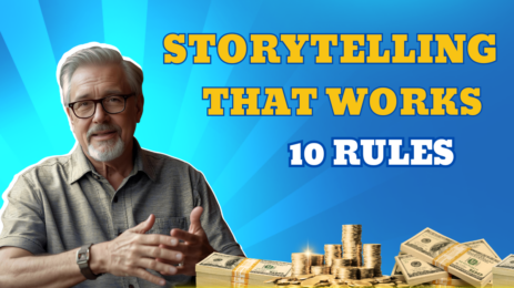 An elderly man with glasses holds stacks of money, illustrating "Storytelling secrets for donor engagement.