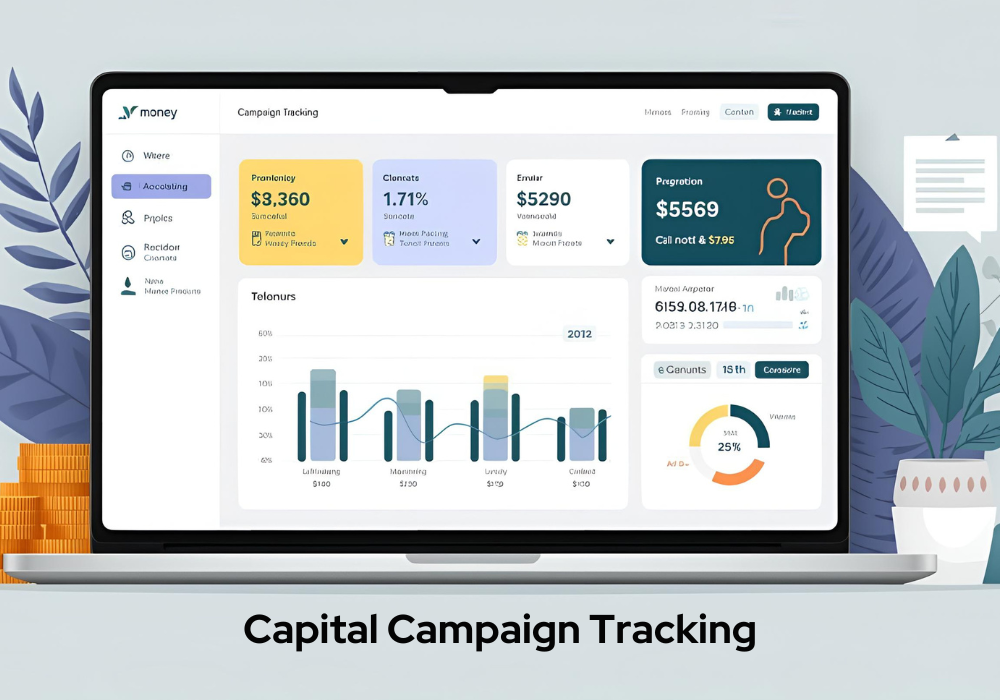 Graphical representation of capital campaign tracking, showing progress and financial goals over time.