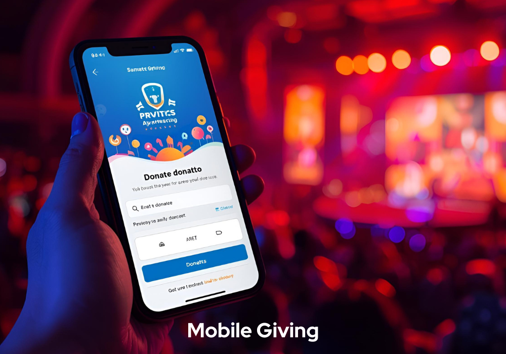  Visual representation of mobile giving, highlighting the convenience of making donations through mobile technology.
